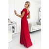 Červené dlhé šaty s výstrihom a trblietkami CRYSTAL