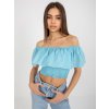 Svetlomodrý crop top s volánom