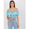 Svetlomodrý crop top s volánom