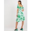 Bielo-zelené kvetované midi šaty s pásikom