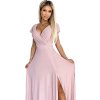 Svetloružové dlhé šaty s výstrihom a trblietkami CRYSTAL