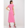 Ružové midi šaty s výstrihom a rozparkom