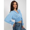 Svetlomodrá crop top blúzka s elastickým riasením