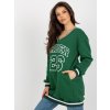 Tmavozelená dlhšia mikina s potlačou a výstrihom do V