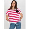 Bielo-tmavoružové pruhované tričko s brošňou