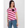 Bielo-tmavoružové pruhované tričko s brošňou