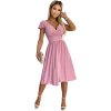 Ružové šaty s výstrihom a krátkym rukávom MATYLDA