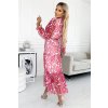 Ružové vzorované šaty s výstrihom a dlhým rukávom ENRICA