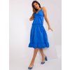Modré midi šaty s výstrihom