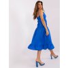 Modré midi šaty s výstrihom