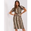 Khaki pruhované šaty s pásikom