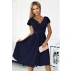 Tmavomodré šaty s výstrihom a krátkym rukávom MATYLDA