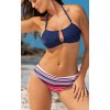 Tmavomodré bikiny s farebným pruhovaným spodkom Saba
