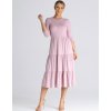Svetloružové midi šaty s volánmi