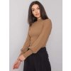 Hnedé rebrované tričko s balónovými rukávmi