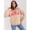 Béžová mikina s nápisom a kapucňou HOUSTON