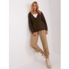 Tmavý khaki pletený sveter na rozopínanie