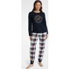 Tmavomodré kárované dámske vianočné pyžamo - Merry