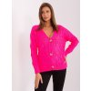 Neónovo ružový sveter na gombíky s výstrihom do V
