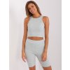 Svetlosivý trojdielny komplet šortiek, crop topu a mikiny