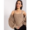 Tmavobéžový pletený komplet topu a svetra