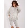 Svetlosivý trojdielny komplet šortiek, crop topu a mikiny