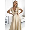 Zlaté lesklé maxi šaty s výstrihom CRYSTAL