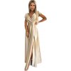 Zlaté lesklé maxi šaty s výstrihom CRYSTAL