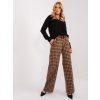 Hnedé voľné nohavice s kohútim vzorom