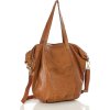 MARCO MAZZINI Karamelová kožená shopper bag s pletenou vsadkou (Veľkosť ONE SIZE)