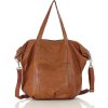 MARCO MAZZINI Karamelová kožená shopper bag s pletenou vsadkou