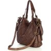 MARCO MAZZINI tmavohnedá kožená shopper kabelka s pleteným vzorom