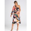 Farebné vzorované midi šaty s jedným rukávom