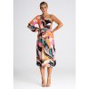 Farebné vzorované midi šaty s jedným rukávom