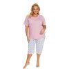 Doctor Nap Dámske ružové pyžamo s kvetinovými 3/4 nohavicami
