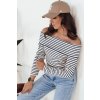 Tmavomodro-biela pruhovaná blúzka so spadnutými ramenami TESSO