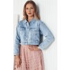 Svetlomodrá džínsová krátka bunda s kvetinami FINSEI