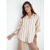 (Veľ. L) Béžovo-hnedá pruhovaná predĺžená košeľa TENESI