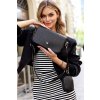 Rovicky Čierna crossbody kabelka s peňaženkou a vzorovaným popruhom