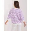 Bielo-fialové pruhované tričko s výstrihom a 3/4 rukávom (Veľkosť ONE SIZE)