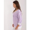 Bielo-fialové pruhované tričko s výstrihom a 3/4 rukávom (Veľkosť ONE SIZE)