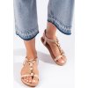 Béžové dámske ploché sandále s ozdobami