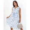 Bielo-modré kvetované midi šaty s mašľou CARIBBEA