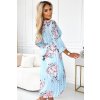 Plisované kvetované svetlo modré midi šaty s pásikom YUNA (Veľkosť ONE SIZE)