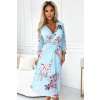 Plisované kvetované svetlo modré midi šaty s pásikom YUNA (Veľkosť ONE SIZE)
