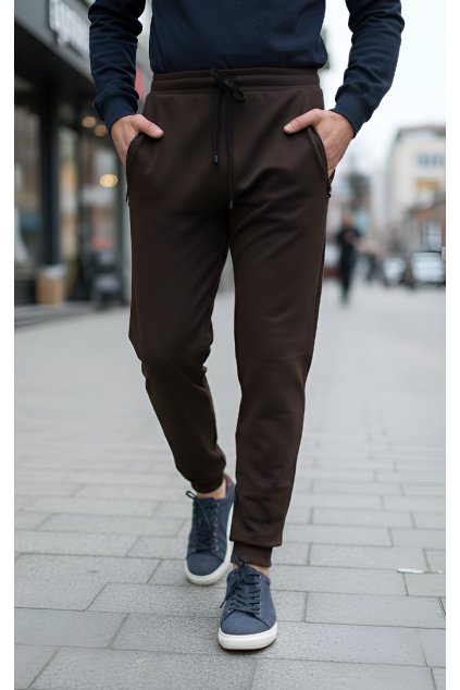 Pánské prodloužené tepláky brown 1
