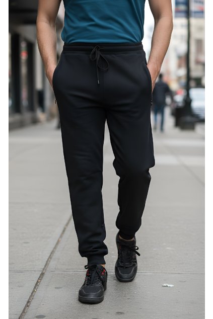 Pánské prodloužené tepláky černé se zipem 2