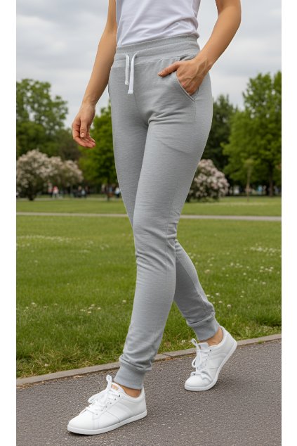 Dámské prodloužené tepláky šedý melír manžeta