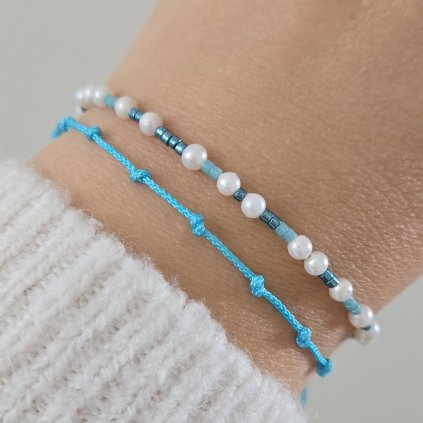 šperky looa brno náramek perly uzliky modrá