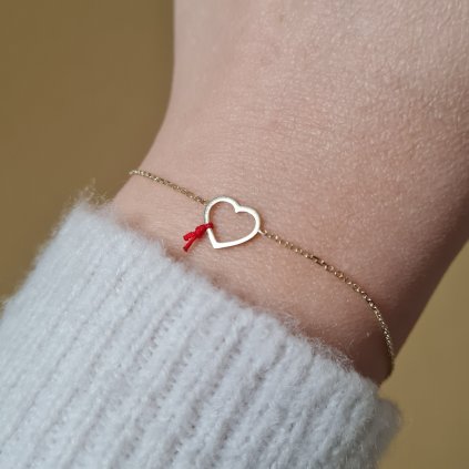 Náramek se srdíčkem, uzlík štěstí- poslední příležitost, žluté zlato
